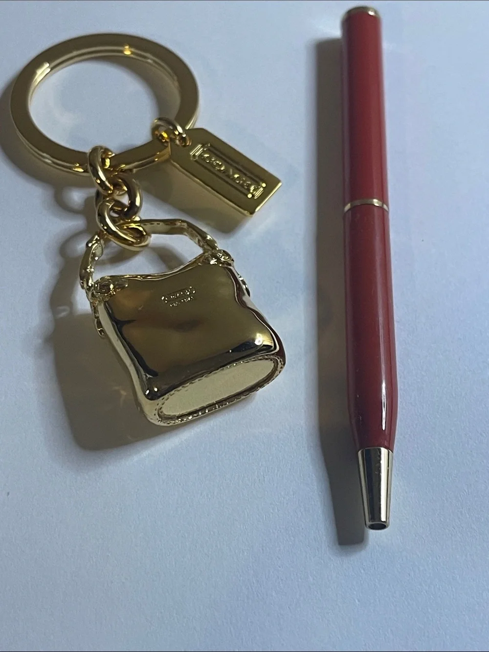 Coach Gold Mini Bleecker Bag Keychain Charm and Coach Pen